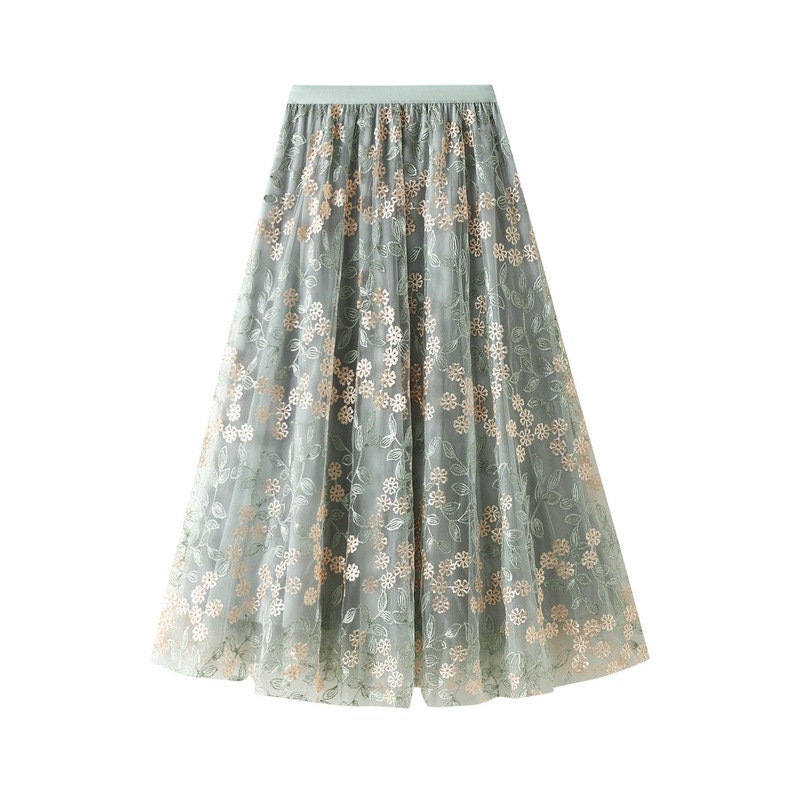 Embroidered High Waist Skirt - Women's Y2K Clothing