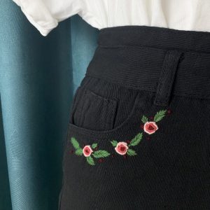 Embroidered Jeans Shorts with Pink Flower Design