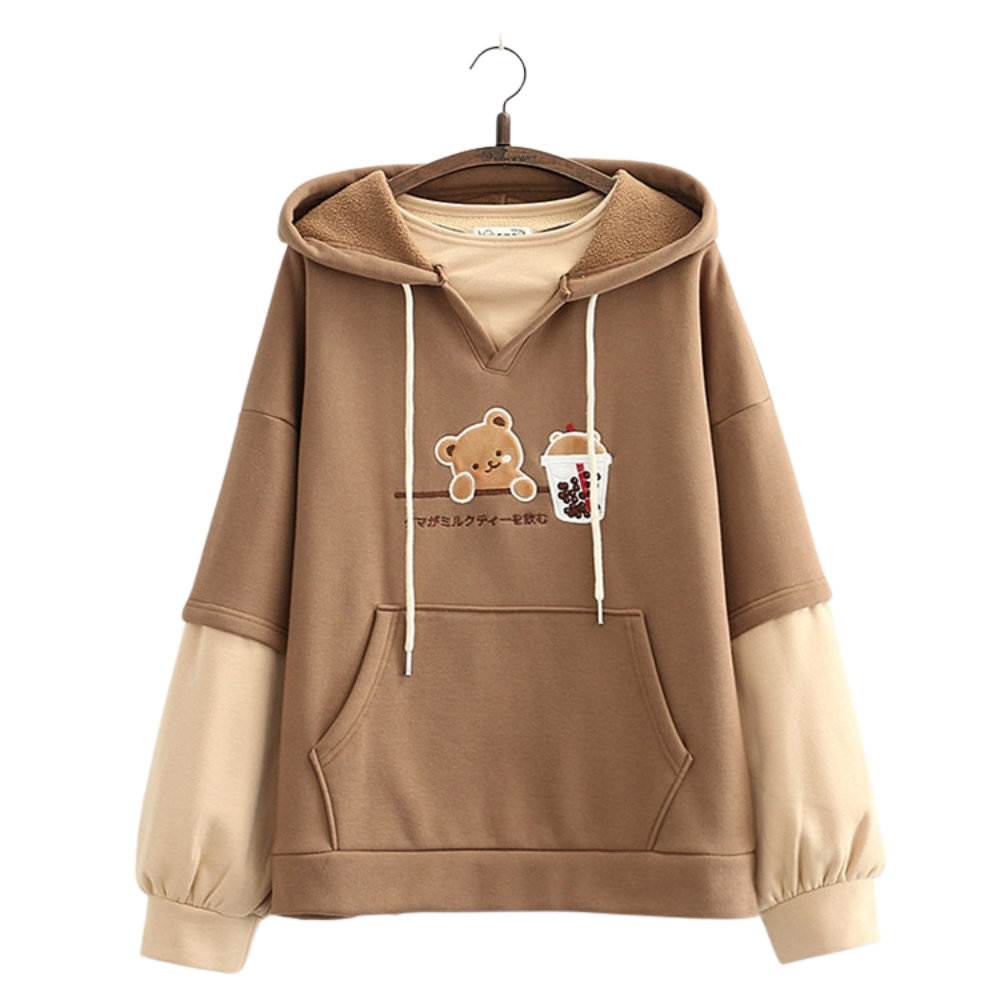 Embroidered Kawaii Teddy Bear Hoodie - Y2K Aesthetic Clothing