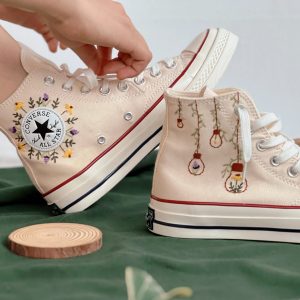 Embroidered Lavender and Sunflower Converse - Y2K Clothing