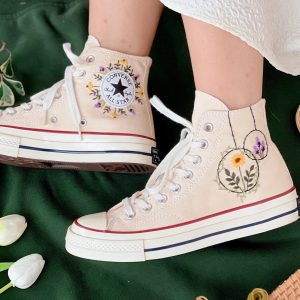 Embroidered Lavender and Sunflower Converse - Y2K Clothing