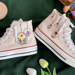 Embroidered Lavender and Sunflower Converse - Y2K Clothing