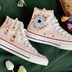 Embroidered Lavender and Sunflower Converse - Y2K Clothing