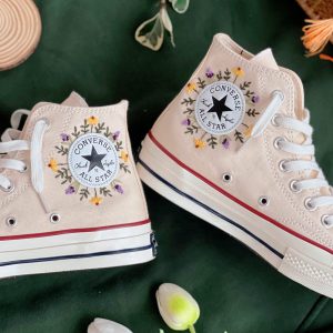 Embroidered Lavender and Sunflower Converse - Y2K Clothing