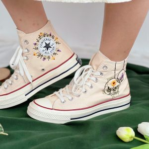 Embroidered Lavender and Sunflower Converse - Y2K Clothing