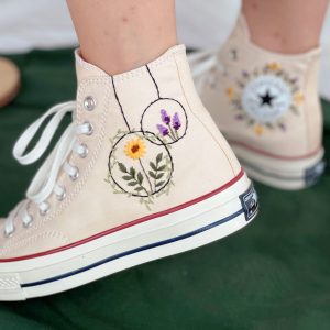 Embroidered Lavender and Sunflower Converse - Y2K Clothing