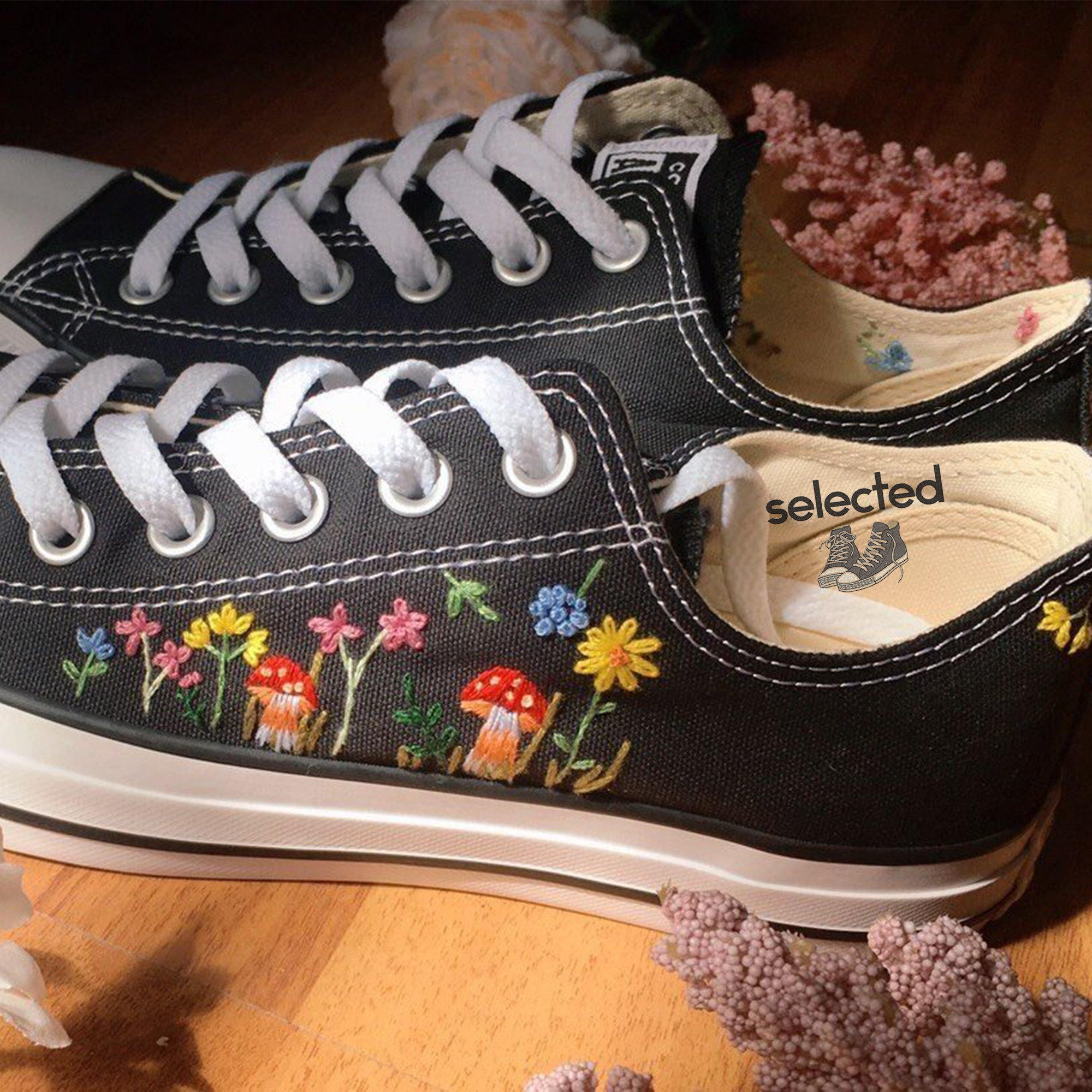 Embroidered Mushroom Converse Shoes