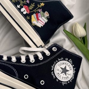 Embroidered Mushroom Flower Converse High Tops