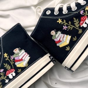 Embroidered Mushroom Flower Converse High Tops