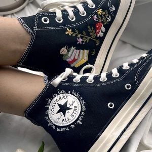 Embroidered Mushroom Flower Converse High Tops