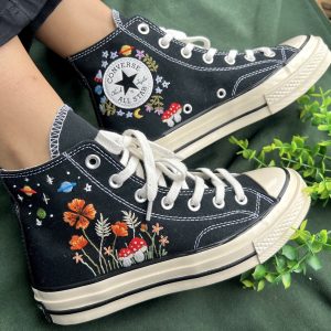 Embroidered Mushroom Flowers High Top Converse