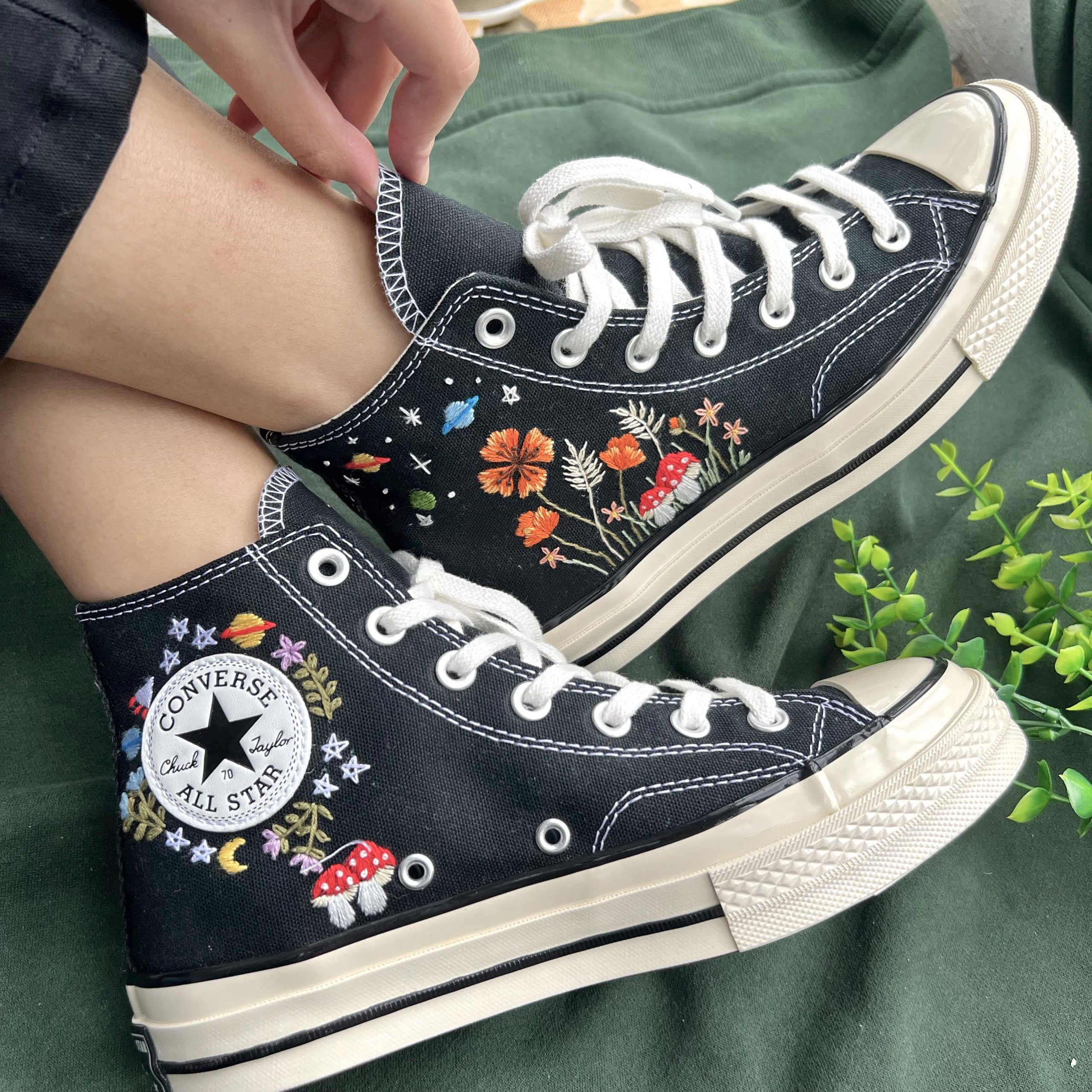 Embroidered Mushroom Flowers High Top Converse