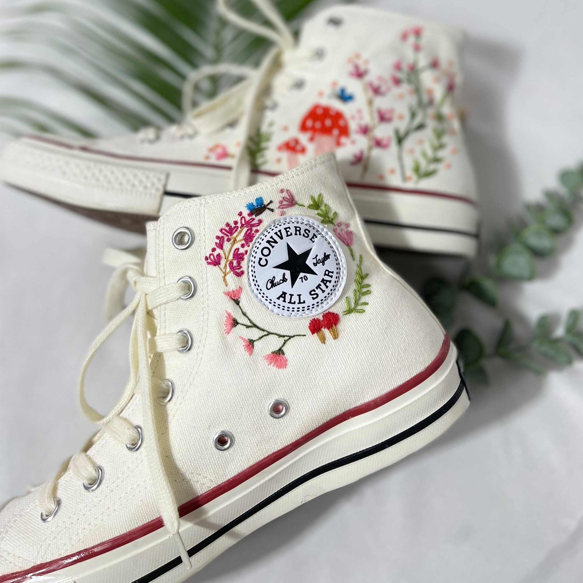 Embroidered Nature Flower High Tops - Custom Embroidery Converse