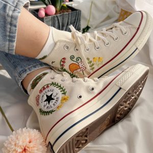 Embroidered Orange Mushroom Converse High Tops