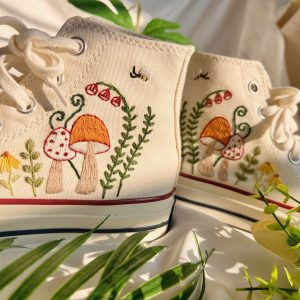 Embroidered Orange Mushroom Converse High Tops