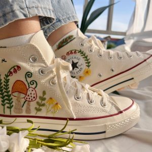 Embroidered Orange Mushroom Converse High Tops