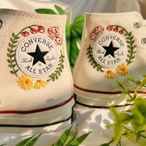 Embroidered Orange Mushroom Converse High Tops