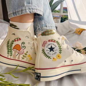 Embroidered Orange Mushroom Converse High Tops