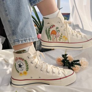 Embroidered Orange Mushroom Converse High Tops