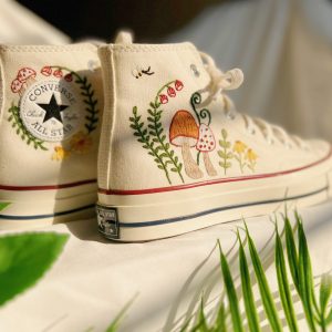 Embroidered Orange Mushroom Converse High Tops