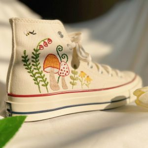 Embroidered Orange Mushroom Converse High Tops