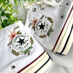 Embroidered Pink Flower Converse High Tops - Y2K Clothing