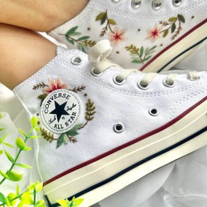 Embroidered Pink Flower Converse High Tops - Y2K Clothing