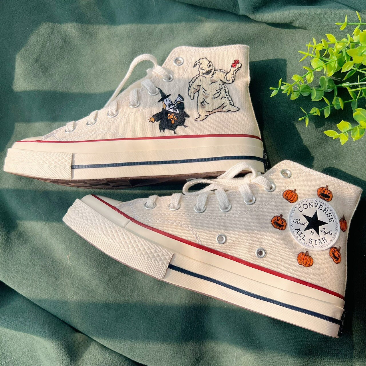 Embroidered Pumpkin Converse High Tops - Y2K Clothing