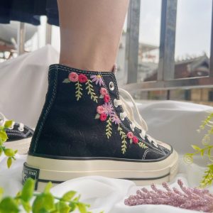 Embroidered Rose Logo Converse High Tops - Y2K Clothing