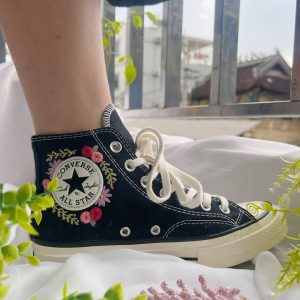 Embroidered Rose Logo Converse High Tops - Y2K Clothing