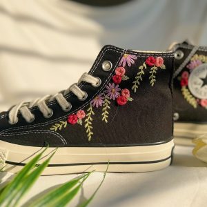 Embroidered Rose Logo Wedding Converse High Tops