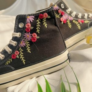 Embroidered Rose Logo Wedding Converse High Tops