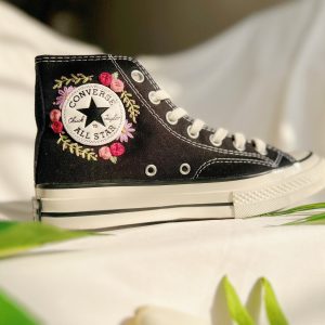 Embroidered Rose Logo Wedding Converse High Tops