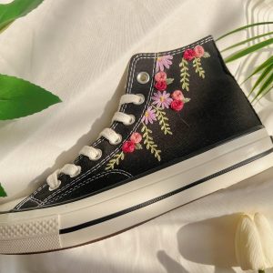 Embroidered Rose Logo Wedding Converse High Tops