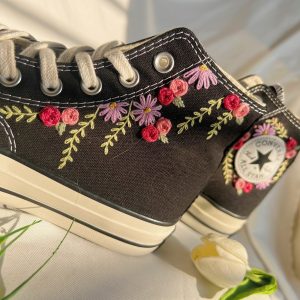 Embroidered Rose Logo Wedding Converse High Tops