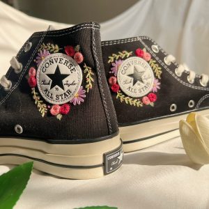 Embroidered Rose Logo Wedding Converse High Tops