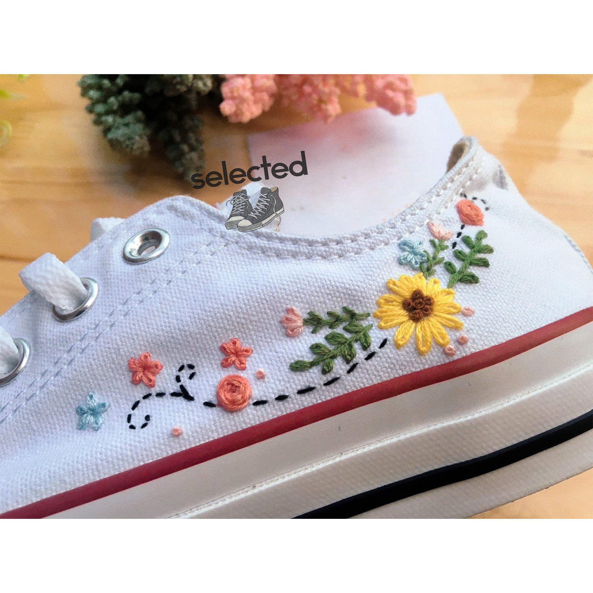 Embroidered Sunflower Converse Low Tops