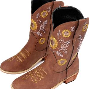 Embroidered Sunflower Cowboy Boots - Y2K Clothing