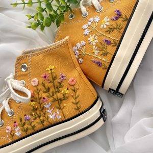 Embroidered Sweet Rose and Lavender Garden Converse High Tops