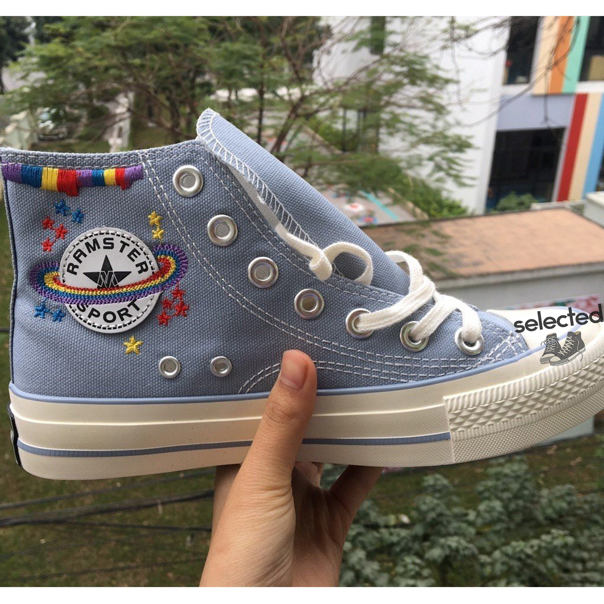 Embroidered Universe and Star Converse Sneakers