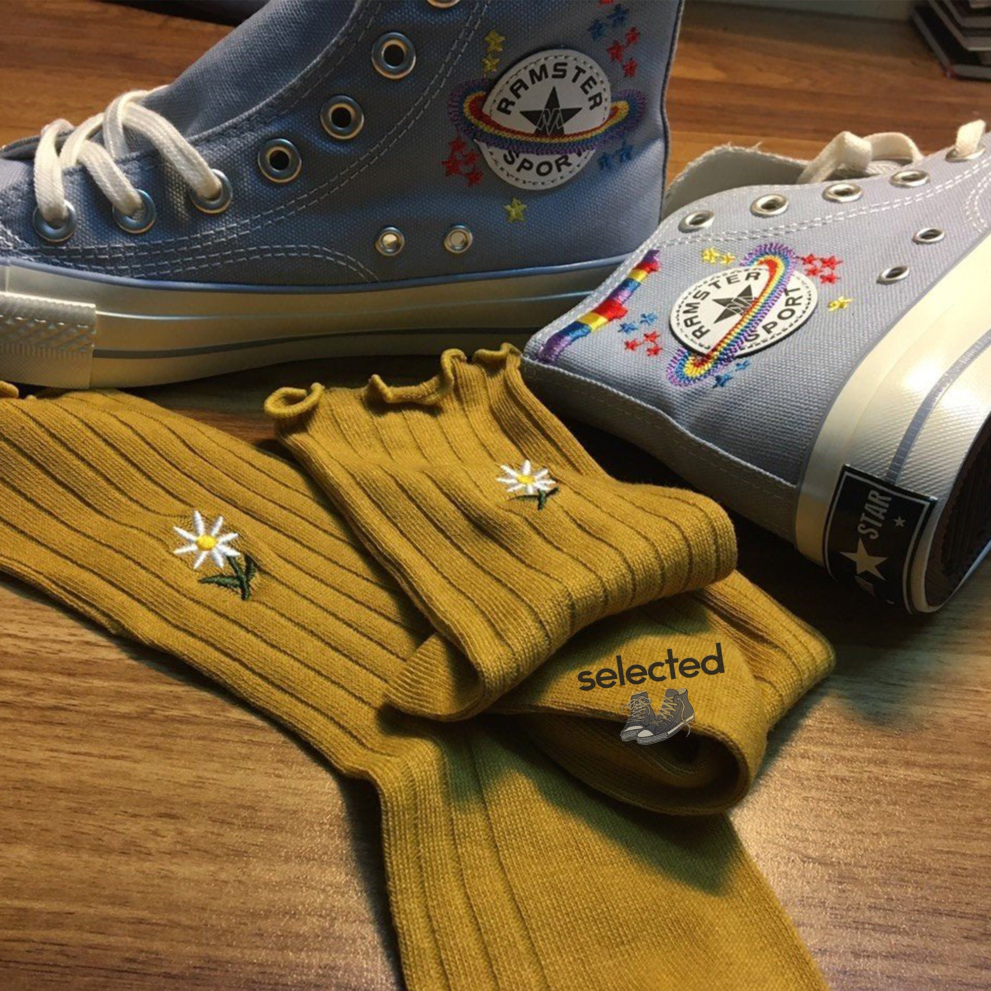 Embroidered Universe and Star Converse Sneakers