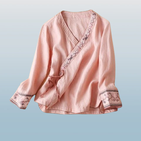 Embroidered Women's Blouse - Long Sleeve Asymmetrical Tunic