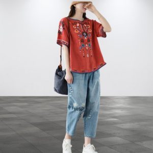 Embroidery Women Shirt Summer Blouse - Y2K Fashion