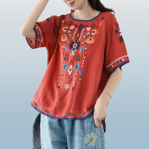 Embroidery Women Shirt Summer Blouse - Y2K Fashion