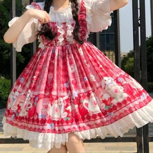 Enchanting Pink Rabbit Lolita Dress for Y2K Fashion