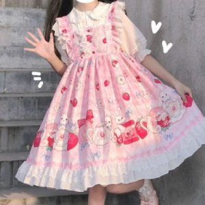 Enchanting Pink Rabbit Lolita Dress for Y2K Fashion