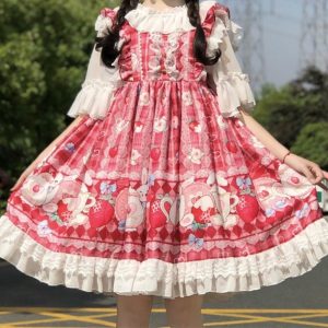 Enchanting Pink Rabbit Lolita Dress for Y2K Fashion