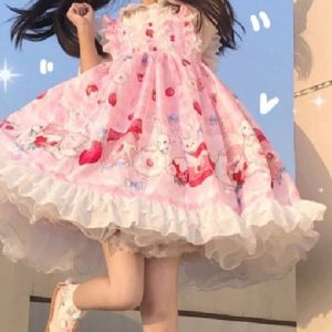 Enchanting Pink Rabbit Lolita Dress for Y2K Fashion