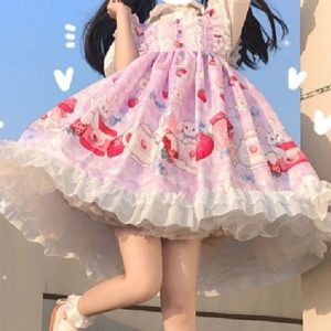 Enchanting Pink Rabbit Lolita Dress for Y2K Fashion