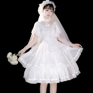 Fairy White Lace Lolita Dress with Bow Accent